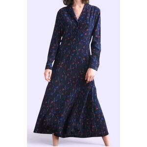 THAKOON Silk Shirt Dress Midi Navy Floral Tulip Print Cottagecore size 2 NWT